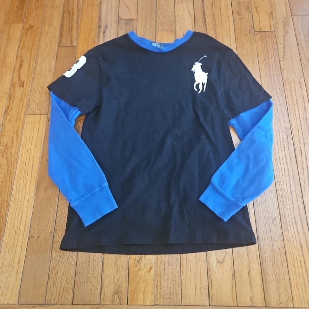 Polo Ralph Lauren Youth MEDIUM Long Sleeve T Shirt Big Pony Black Blue
